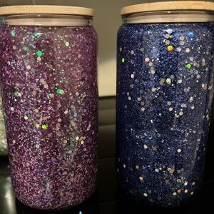 Glittery Purple and Blue Decorative Jars